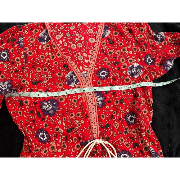 LEANI BOHO BORDER PRINT DRAWSTRING WAIST RAYON DRESS S - Picture 7 of 8